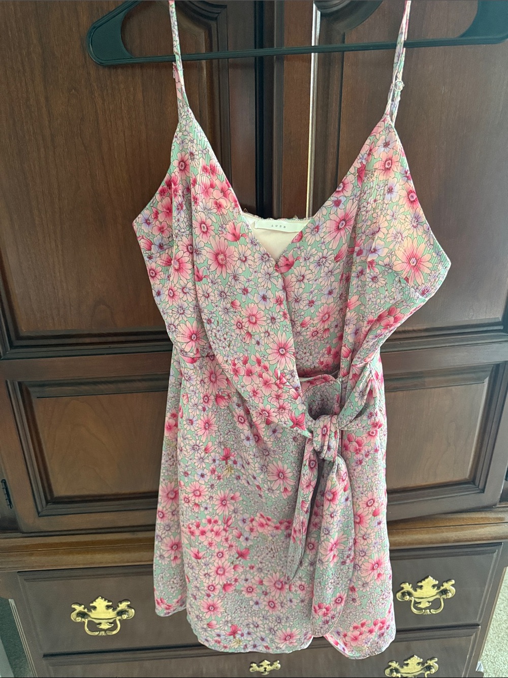 Lush Pink Floral Tie-Waist Mini Dress
